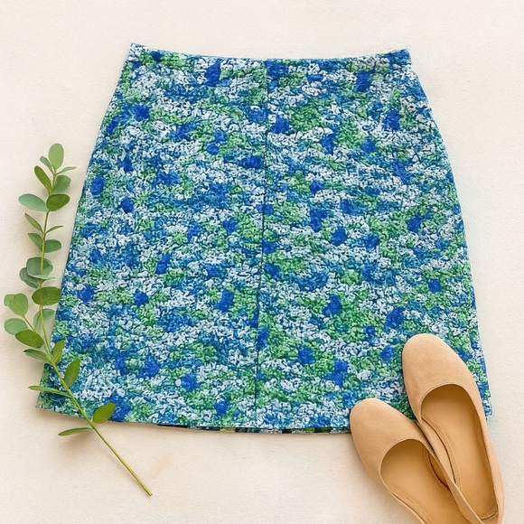 Talbots Skirt Blue Green Floral Print 10 Coastal Resort Summer Preppy Style - Picture 2 of 10